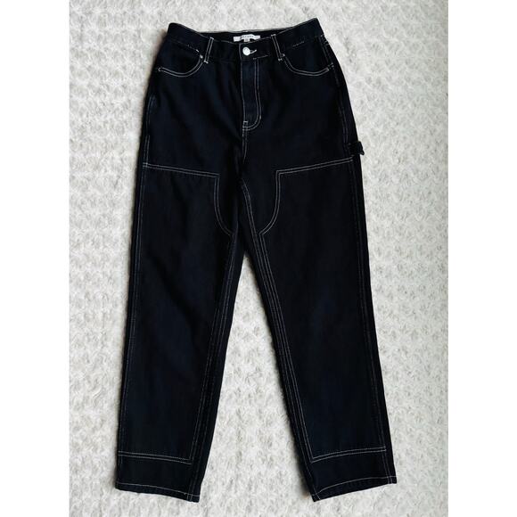 PacSun Women Black Denim Cotton Hi Rise Carpenter Double Knee Workwear Jeans 27 - Picture 1 of 8